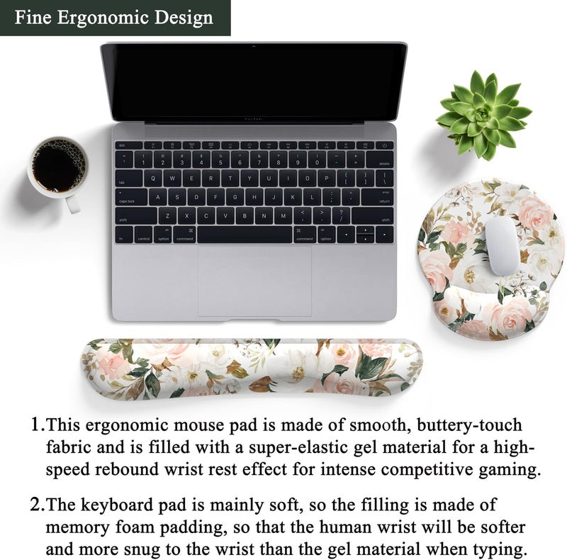 Mechanical Cattle Pink Flower Desktop Mat Aesthetic Wrist Support Keyboard Mouse Wrist Rest Set, Computer Office Comfortable Wrist Rest for Mouse Easy Typing & Pain Relief, Ergonomic Computer Mouse Pad with Pu Base. - Image 3